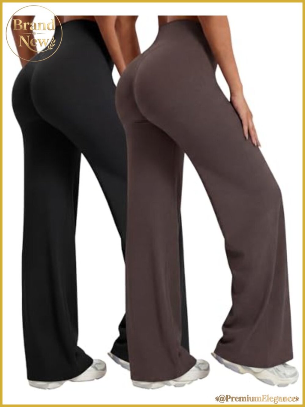 2 Pack Women's Workout Leggings Nylon Elastane High Waist Wide Leg Yoga Gym